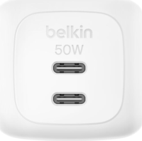 Belkin Dual 2x USB-C PD + PPS Hálózati Gyorstöltő Adapter 50W - Fehér
