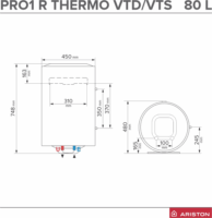 Ariston PRO1 R 80 VTD 1,8 K EU Elektromos Forróvíztároló Bojler 74L 1800 Watt