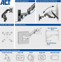 ACT AC8310 10"-27" LCD TV / Monitor Fali Tartó Kar - Fekete