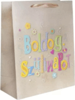 Boldog születésnapot! feliratú Ajándékzacskó 31 x 42 cm - Bézs