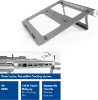 ACT AC8125 Ergonomikus Állítható 15.6" Laptop Asztali Állvány levehető Dokkolóállomással - Fehér