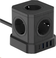 Newell 250V 1x USB-C / 3x USB-A Hálózati elosztó 5 aljzatos 1,5m - Fekete