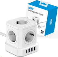 Newell 250V 1x USB-C / 3x USB-A Hálózati elosztó 5 aljzatos 1,5m - Fehér