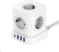 Newell 250V 1x USB-C / 3x USB-A Hálózati elosztó 5 aljzatos 1,5m - Fehér