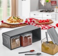 Iris L-00677 Műanyag Fűszertartó kanalakkal 3x550ml - Elefántcsont / Antracit