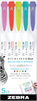 Zebra Mildliner Brush Refresh 0,5-0,7mm kétvégű dekormarker - Vegyes színek (5 db / csomag)