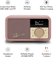 Roberts Radio Revival Petite 2 Bluetooth Hordozható FM / DAB+ Zsebrádió - Rózsaszín