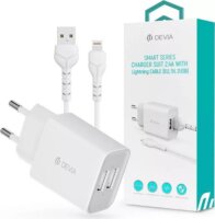 Devia ST361395 2xUSB Hálózati Töltő Adapter 12W + 1m Lightning kábel - Fehér