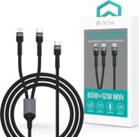 Devia ST111653 USB-C Apa - USB-C Apa + Lightning Adat és töltőkábel 1,2 m - Fekete