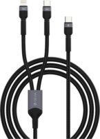 Devia ST111653 USB-C Apa - USB-C Apa + Lightning Adat és töltőkábel 1,2 m - Fekete