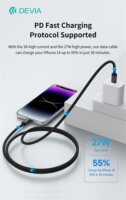 Devia ST124349 Gracious Series USB-C - Lightning iPhone Adat és Töltőkábel 27 Watt 3m - Fekete