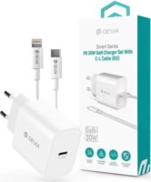 Devia ST109568 Smart Series PD+QC Hálózati Gyorstöltő Adapter 30W + USB-C / Lightning kábel - Fehér