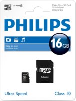 Philips 16GB microSDHC Class 10 memóriakártya + SD adapter